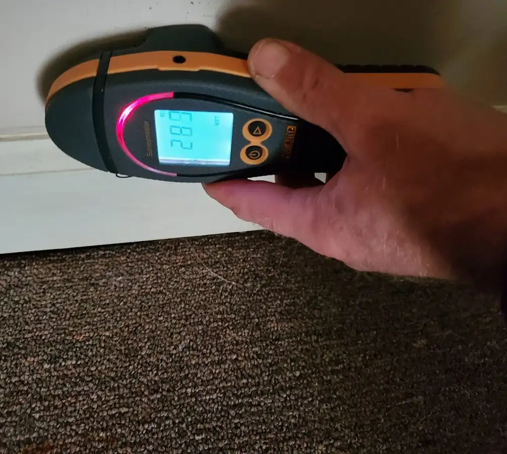 Moisture detection at baseboard during Storm Damage Restoration in Aliso Viejo